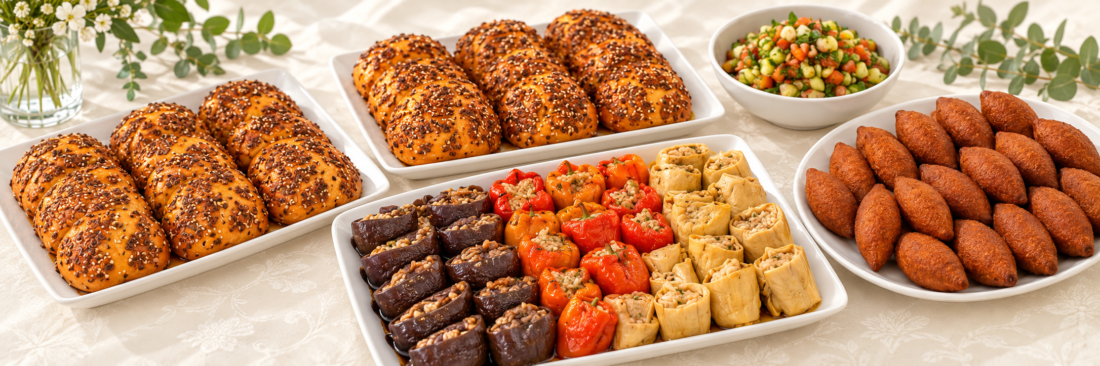 CC Catering dishes presented on white serving platters